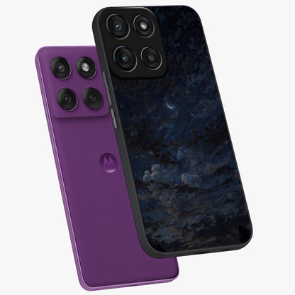 Lunar Veil Silence Glass Case displayed in angled mockup highlighting soft lunar design with peaceful celestial aesthetic.