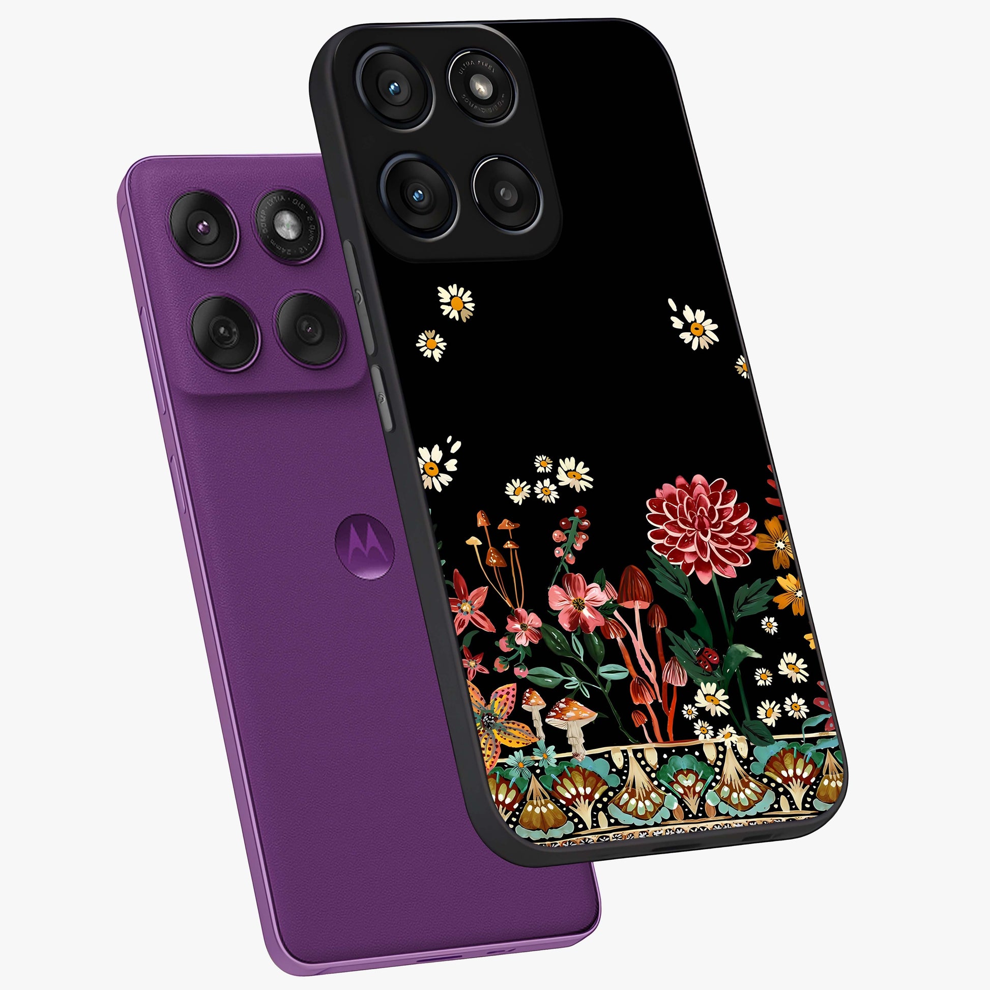 Midnight Bloom Pattern Glass Case displayed in angled mockup highlighting elegant flower design with midnight aesthetic style.