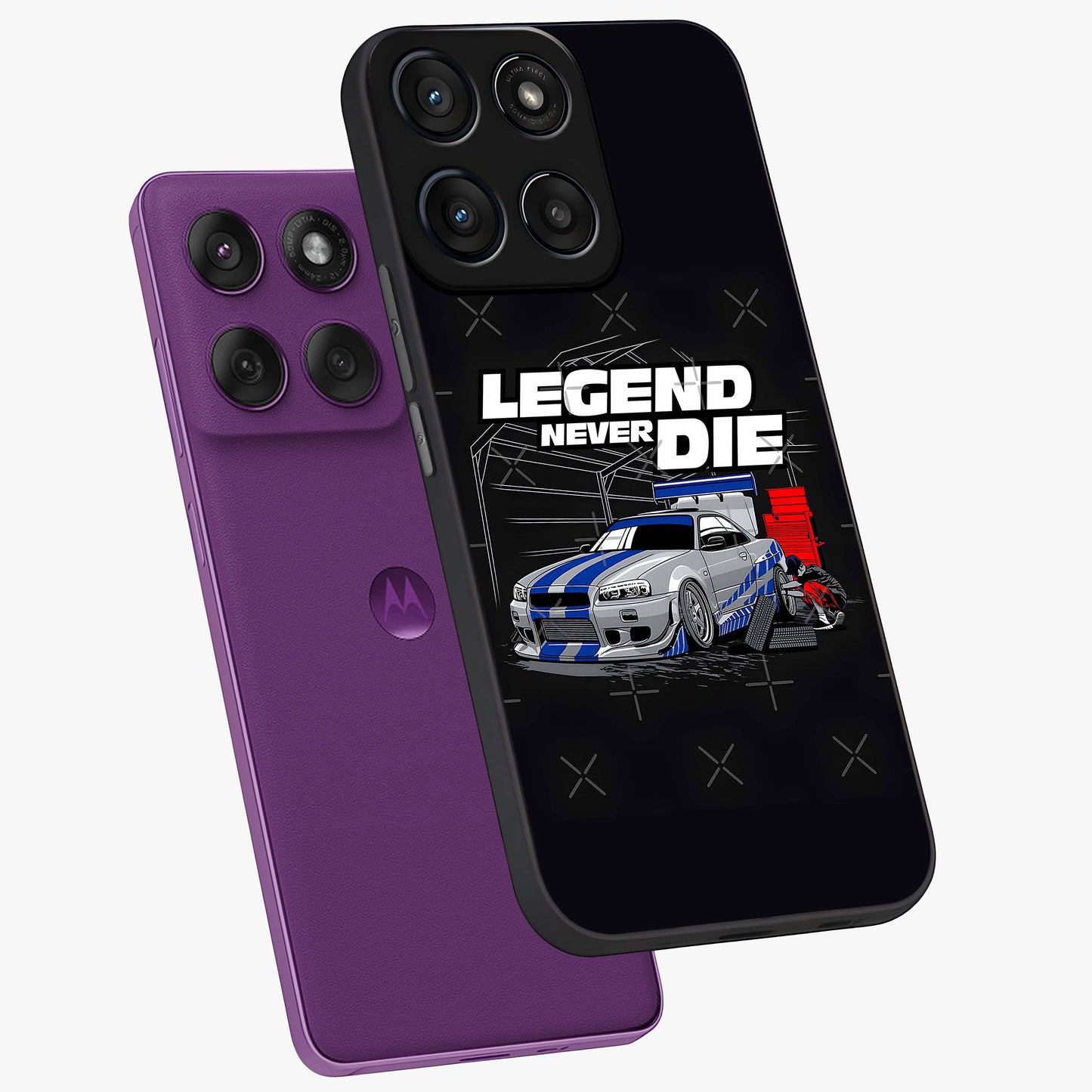 Midnight Racing Legacy Glass Case displayed in angled mockup highlighting dynamic automotive design with bold midnight aesthetic.