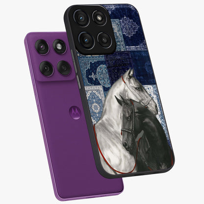 Midnight Stallion Blues Glass Case displayed in angled mockup highlighting powerful stallion illustration with deep midnight tones.