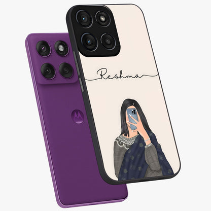 Mirror Mood Muse With Custom Name Glass Case displayed in angled mockup highlighting aesthetic mirror inspired design with custom name feature.