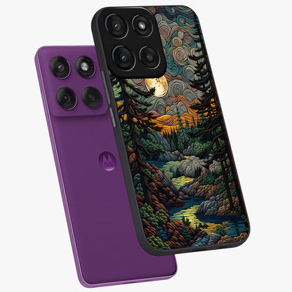 Moonlight Forest Dream Glass Case displayed in angled mockup highlighting dreamy forest design with glowing moon aesthetic.