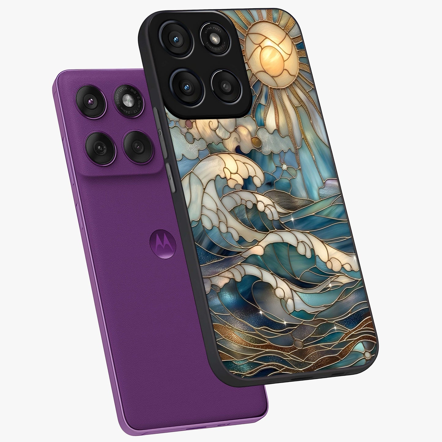 Oceanic Stained Printed Glass Case displayed in angled mockup highlighting colorful aquatic design with artistic aesthetic style.