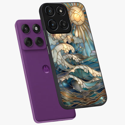 Oceanic Stained Printed Glass Case displayed in angled mockup highlighting colorful aquatic design with artistic aesthetic style.