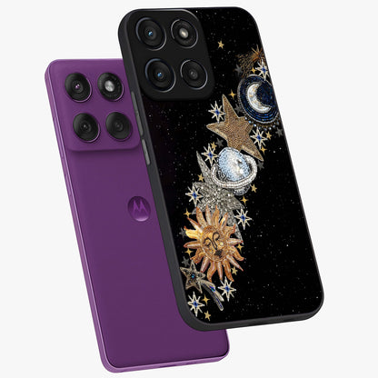 Pearls Universe Object Glass Case displayed in angled mockup highlighting celestial pearl design with dreamy aesthetic.