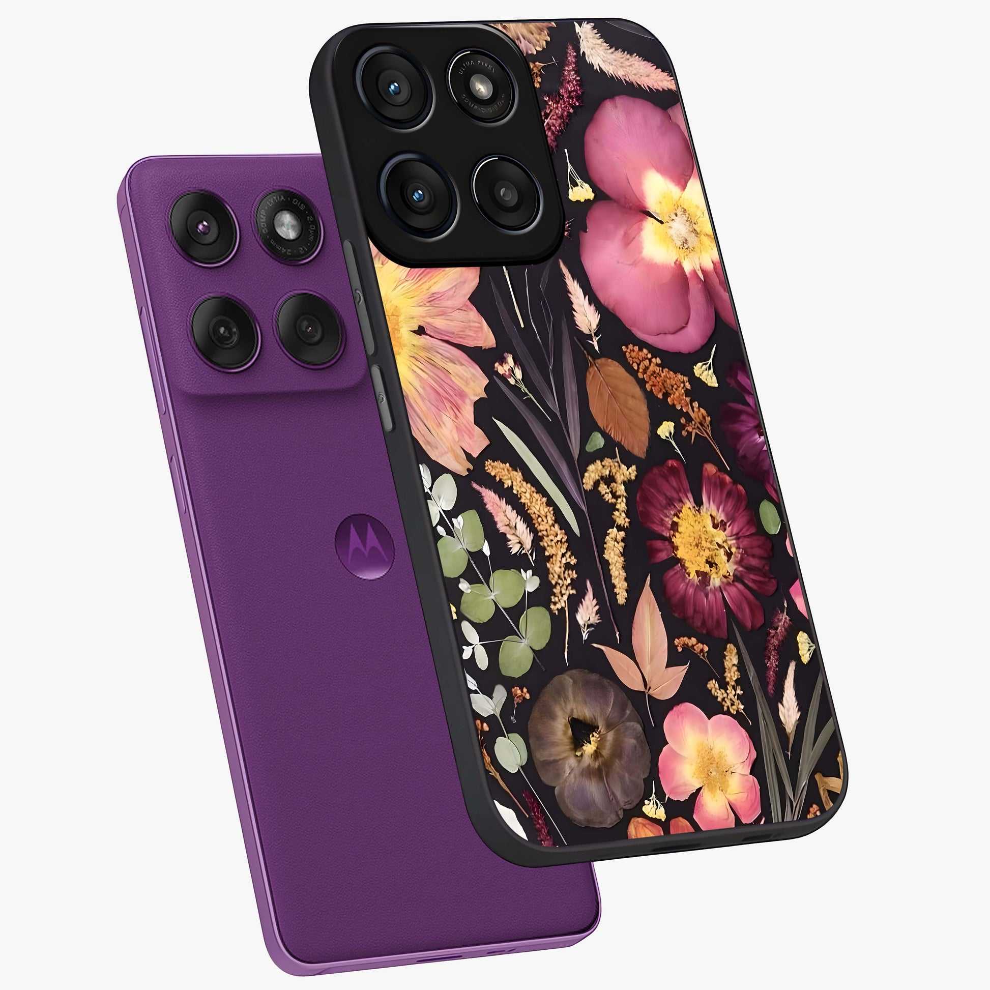 Petal Dream Tapestry Glass Case displayed in angled mockup highlighting decorative petal pattern with elegant botanical aesthetic.