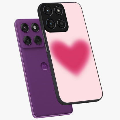 Pink Aura Heart Glass Case displayed in angled mockup highlighting vibrant pink heart design with dreamy aura aesthetic.