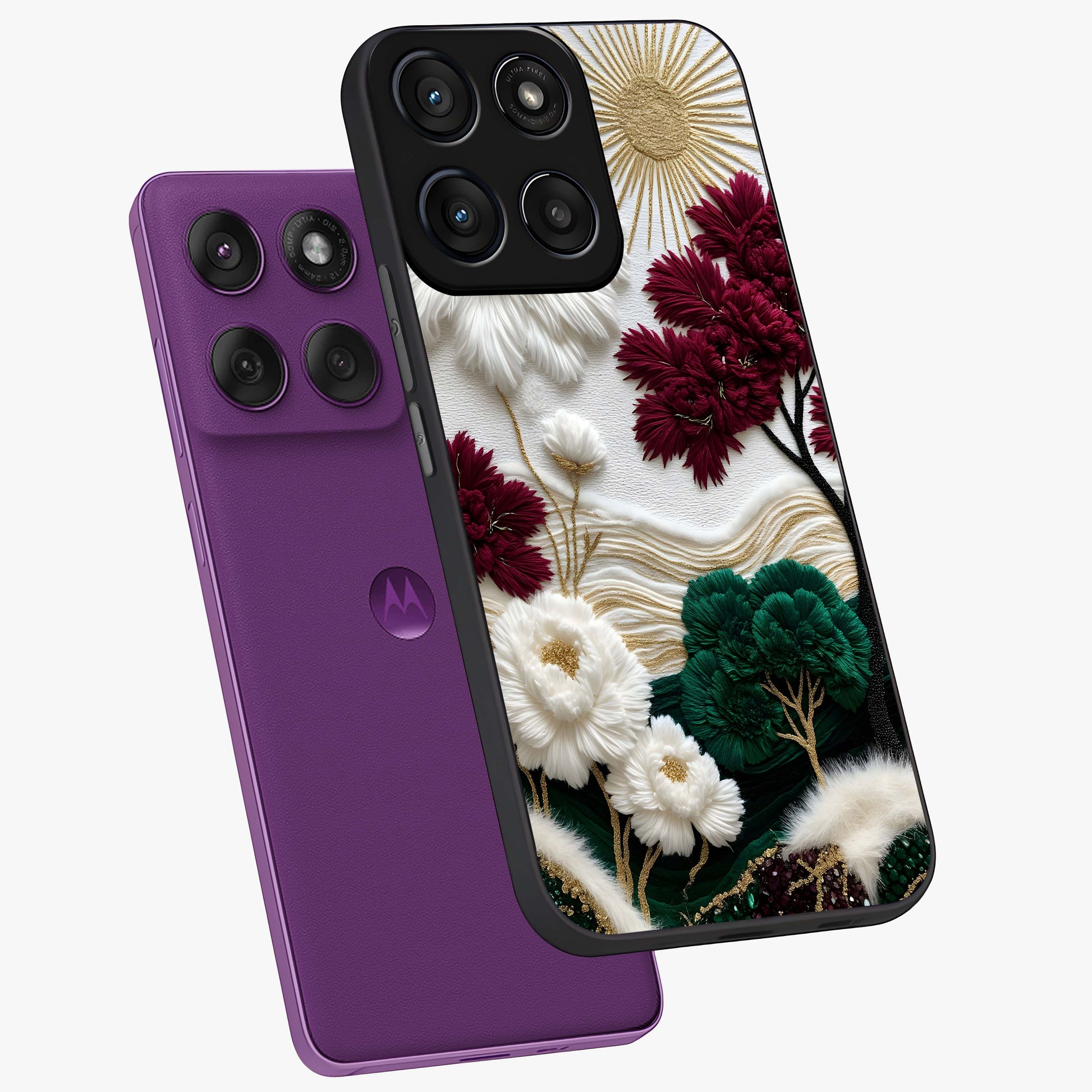 Radiant Bloom Elegance Glass Case displayed in angled mockup highlighting graceful floral design with radiant aesthetic style.