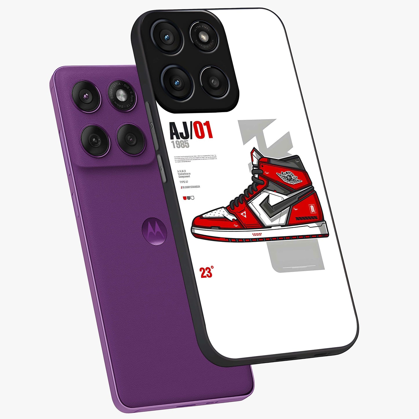 Retro Sneaker Blueprint Glass Case displayed in angled mockup highlighting detailed shoe design with sporty retro aesthetic.