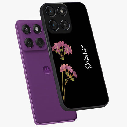 Riching Lavender Flower Custom Name Glass Case displayed in angled mockup highlighting delicate lavender flower design with custom name feature.
