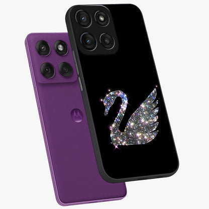 Starlit Swan Grace Glass Case displayed in angled mockup highlighting elegant swan illustration with dreamy celestial aesthetic.