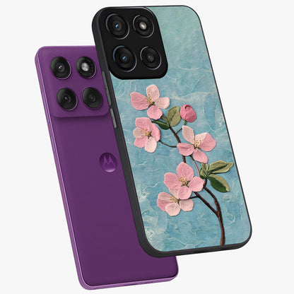 Threaded Blossom Breeze Glass Case displayed in angled mockup highlighting elegant floral design with soft aesthetic style.