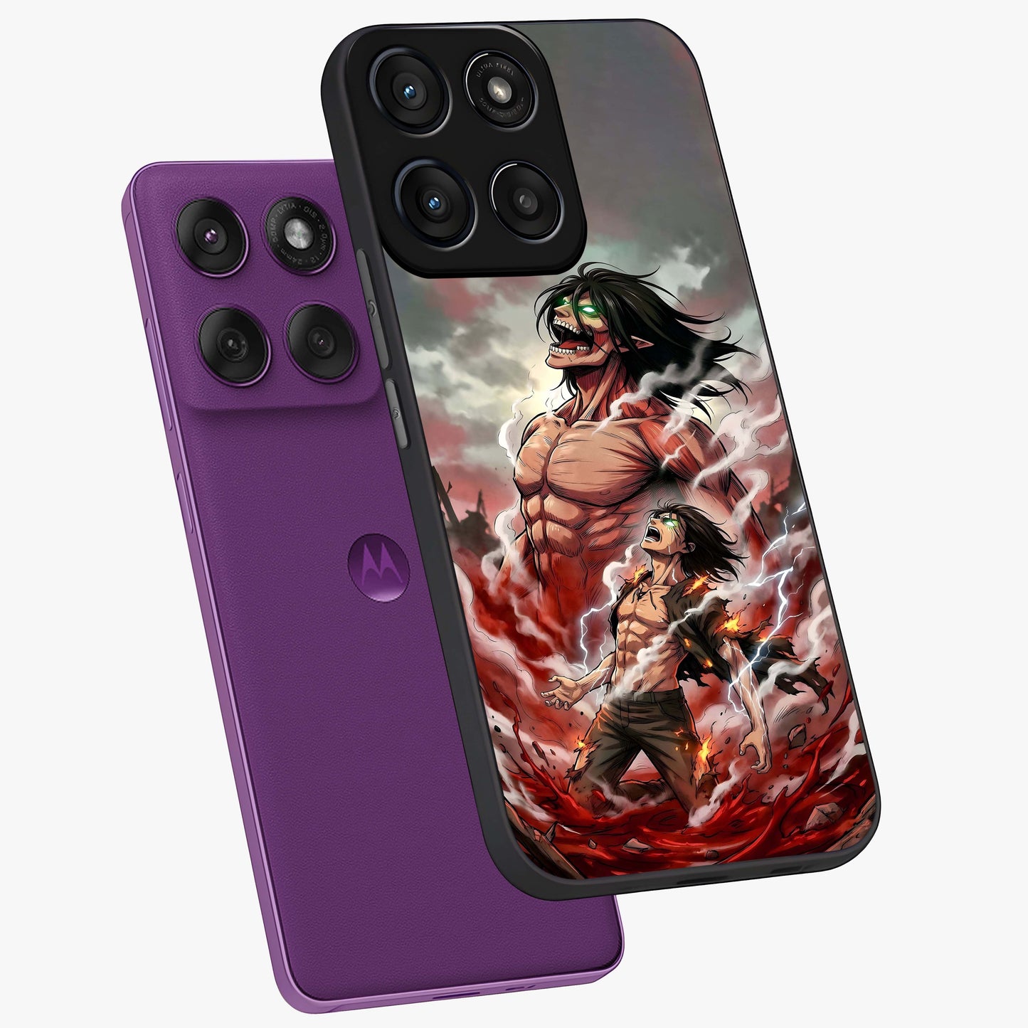 Titan Awakening Fury Glass Case displayed in angled mockup highlighting dramatic giant warrior design with bold anime aesthetic.