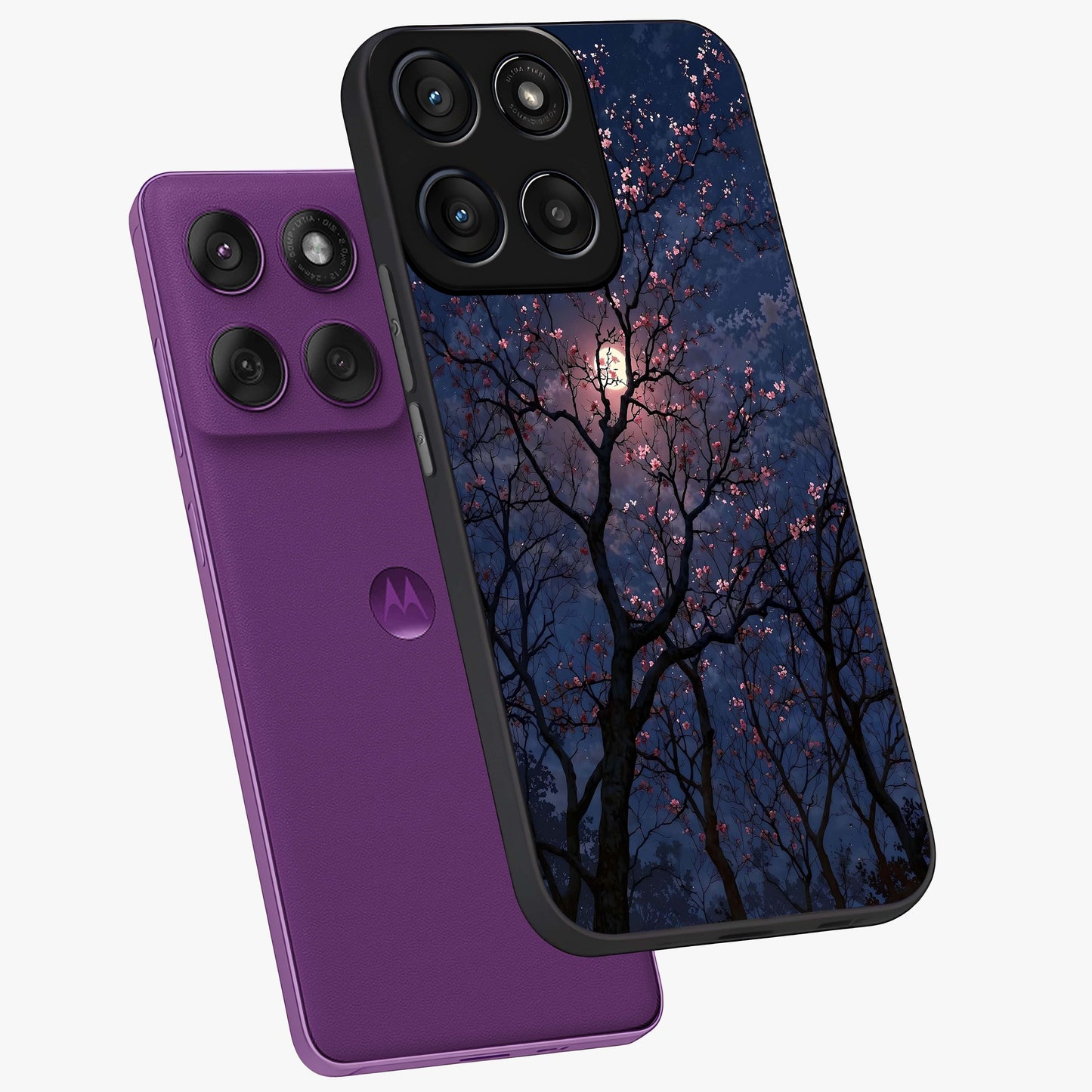 Twilight Sakura Serenade Glass Case displayed in angled mockup highlighting delicate sakura flower design with dreamy aesthetic.