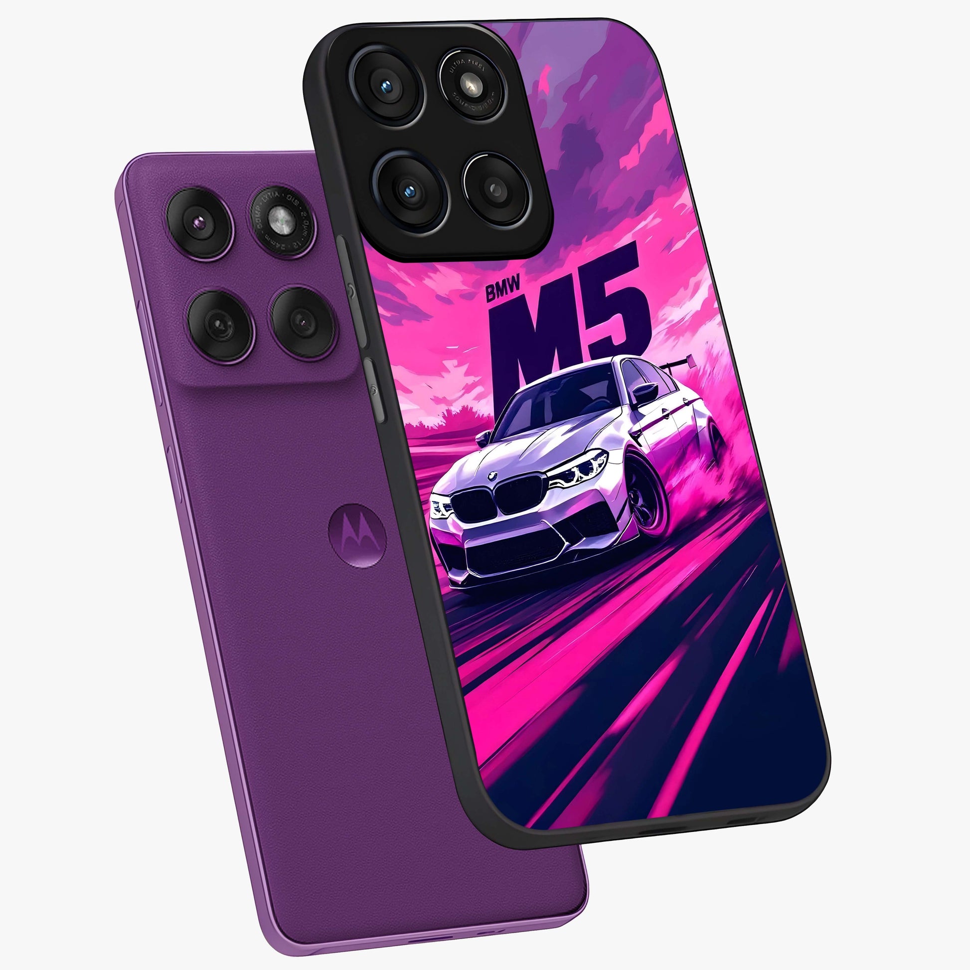 Velocity Drift Pulse Glass Case displayed in angled mockup highlighting dynamic drift design with sporty automotive aesthetic.