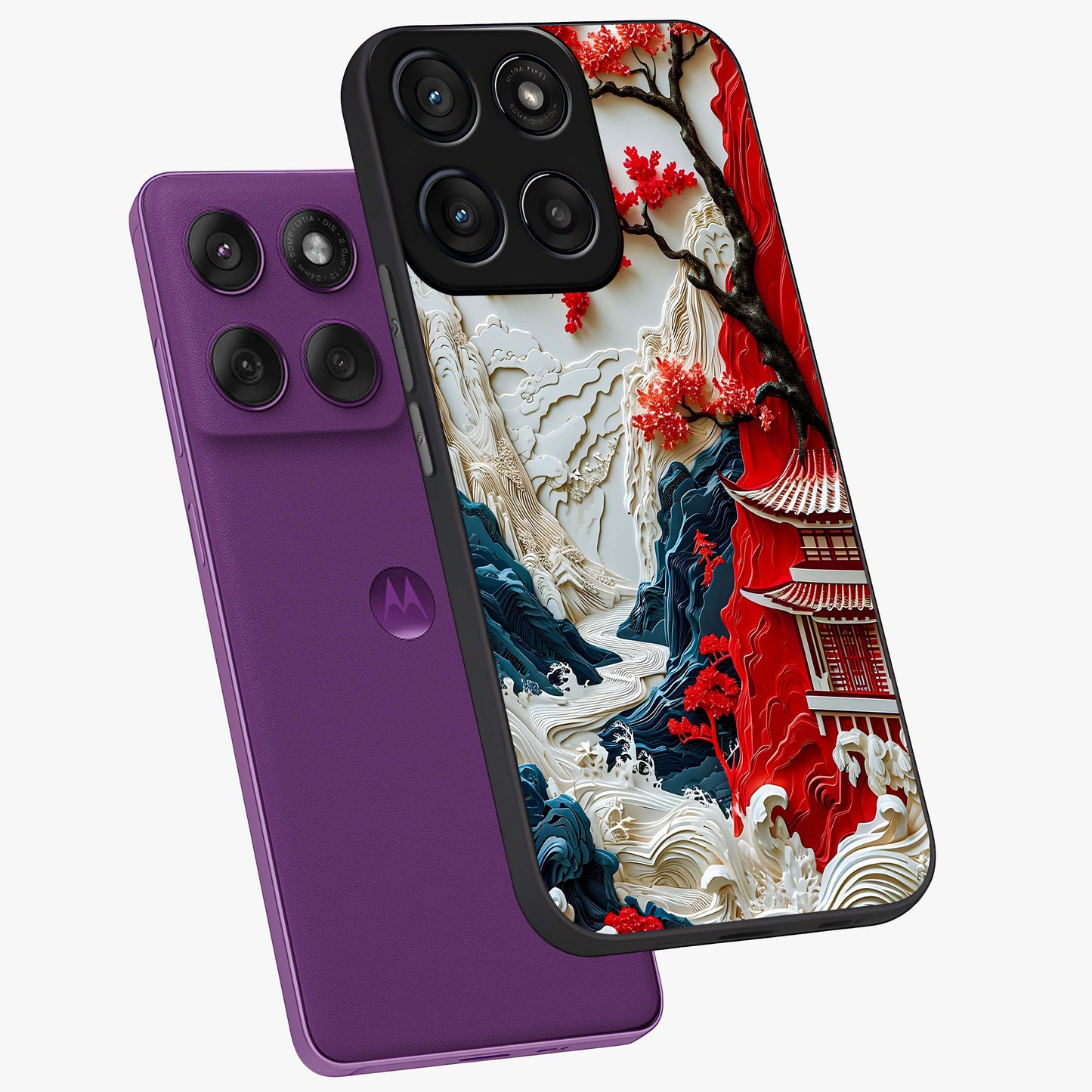 Whispers Of Sakura Waves Glass Case displayed in angled mockup highlighting flowing sakura design with soft floral aesthetic.