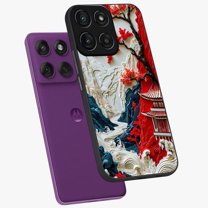Whispers Of Sakura Waves Glass Case displayed in angled mockup highlighting flowing sakura design with soft floral aesthetic.