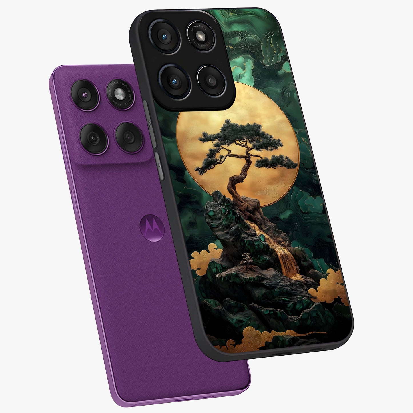 Zen Moon Rise Glass Case displayed in angled mockup highlighting peaceful lunar design with zen aesthetic style.