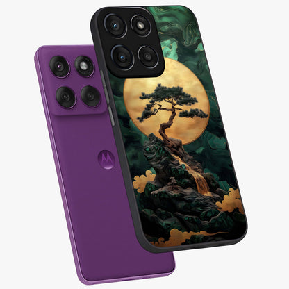 Zen Moon Rise Glass Case displayed in angled mockup highlighting peaceful lunar design with zen aesthetic style.