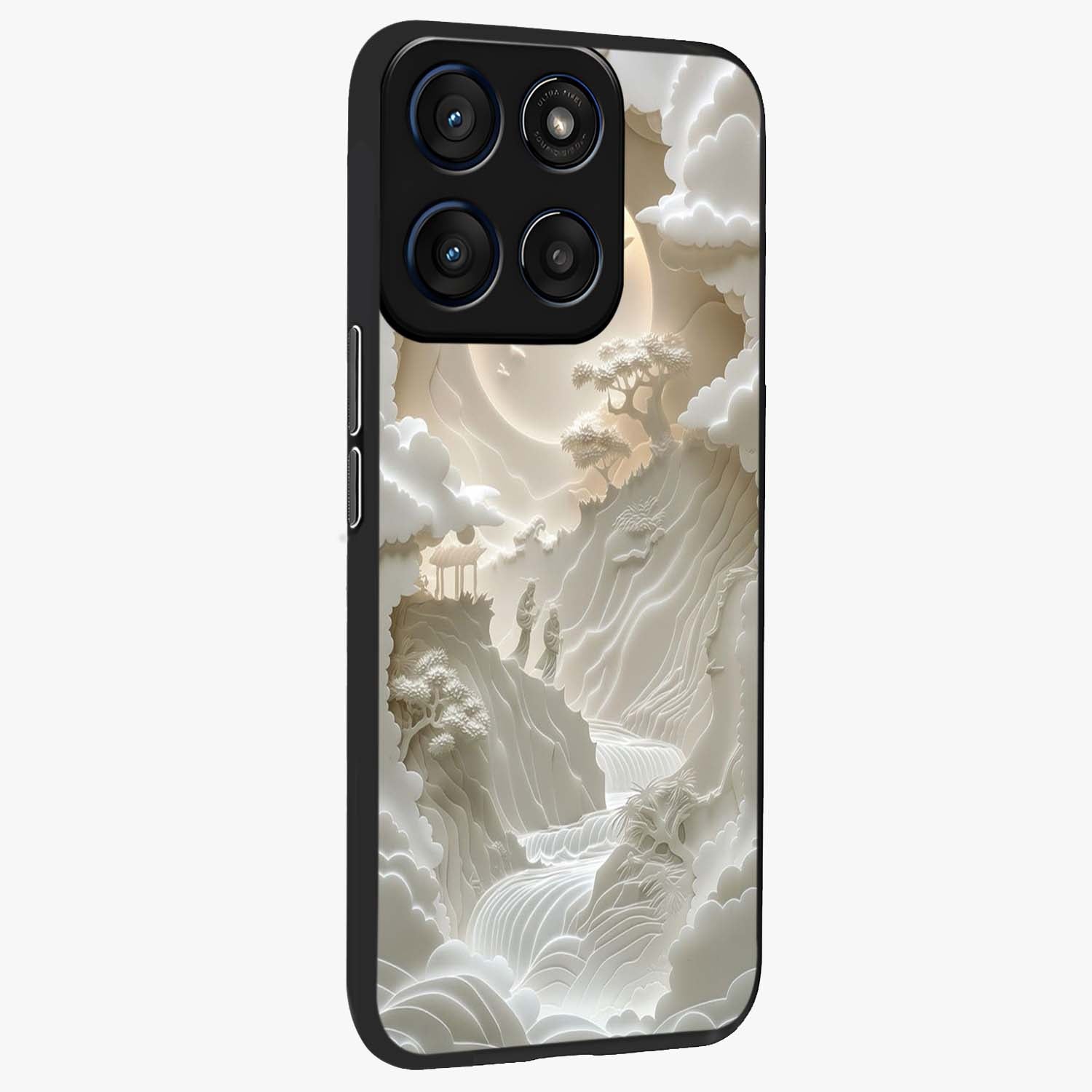 Celestial Origami Glass Case upright view showcasing creative origami artwork with modern celestial style.