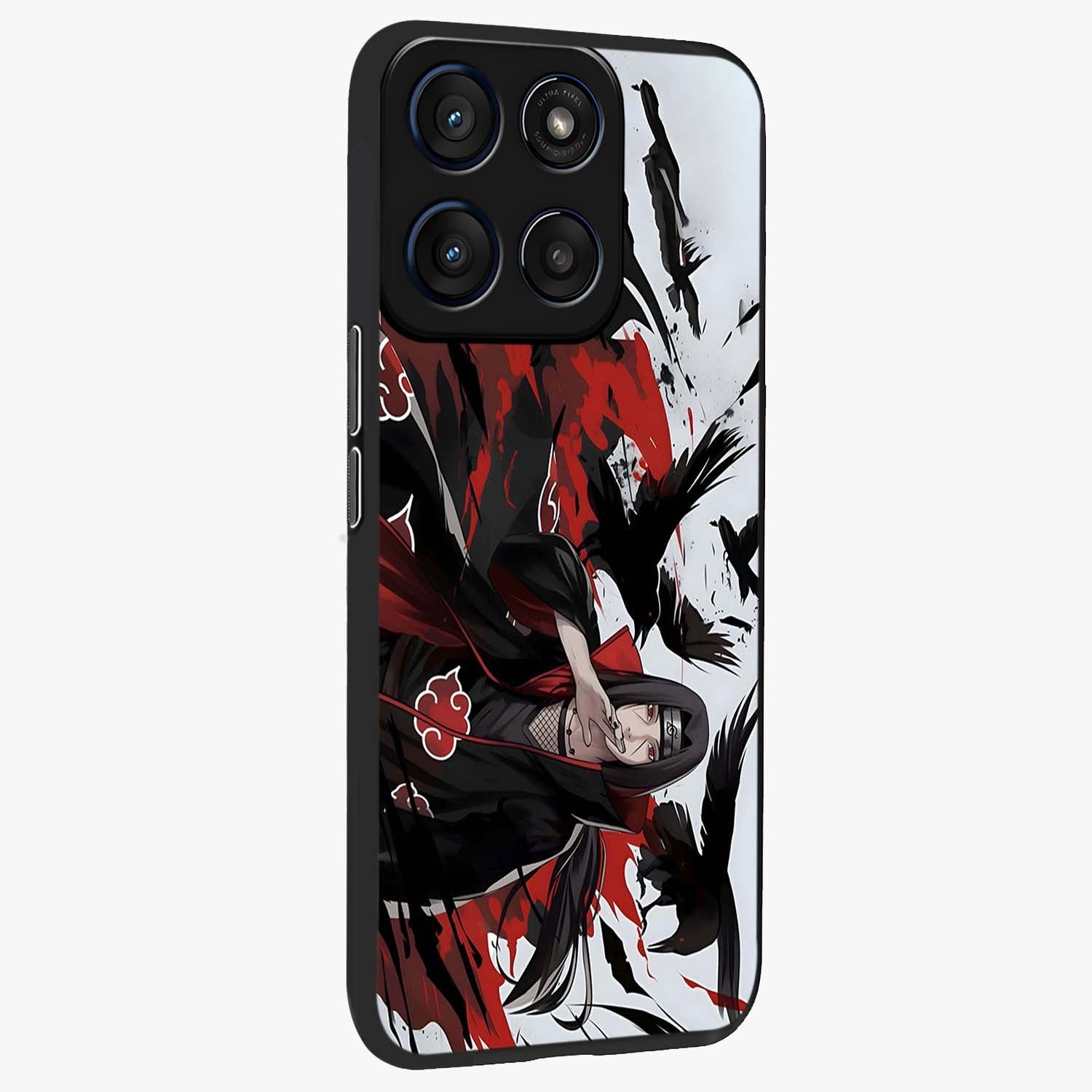 Crimson Crow Illusion Glass Case upright view showcasing striking crow illusion artwork with intense crimson theme.