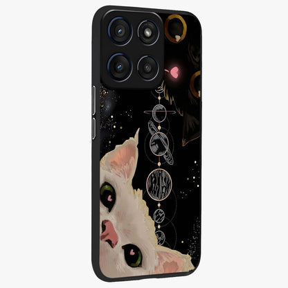 Galactic Cat Glass Case upright view showcasing mystical cat artwork with dreamy cosmic theme.