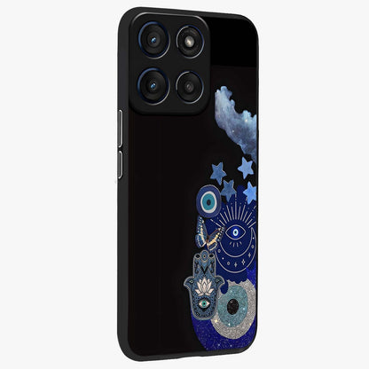 Galactic Charm Cluster Glass Case upright view showcasing glowing cosmic charm artwork with magical celestial style.