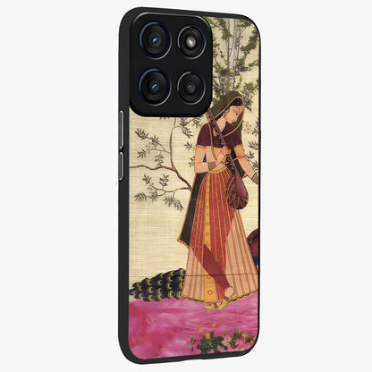 Lady With Veena Art Glass Case upright view showcasing classical veena artwork with traditional artistic theme.