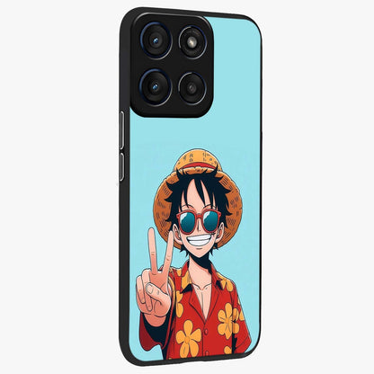 Luffy Summer Anime Vibe Glass Case upright view showcasing dynamic anime artwork with bright adventurous theme.