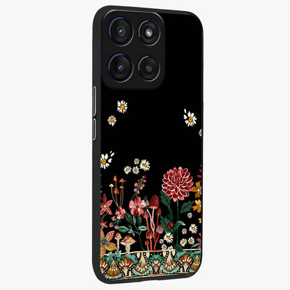 Midnight Bloom Pattern Glass Case upright view showcasing decorative floral artwork with deep night themed palette.