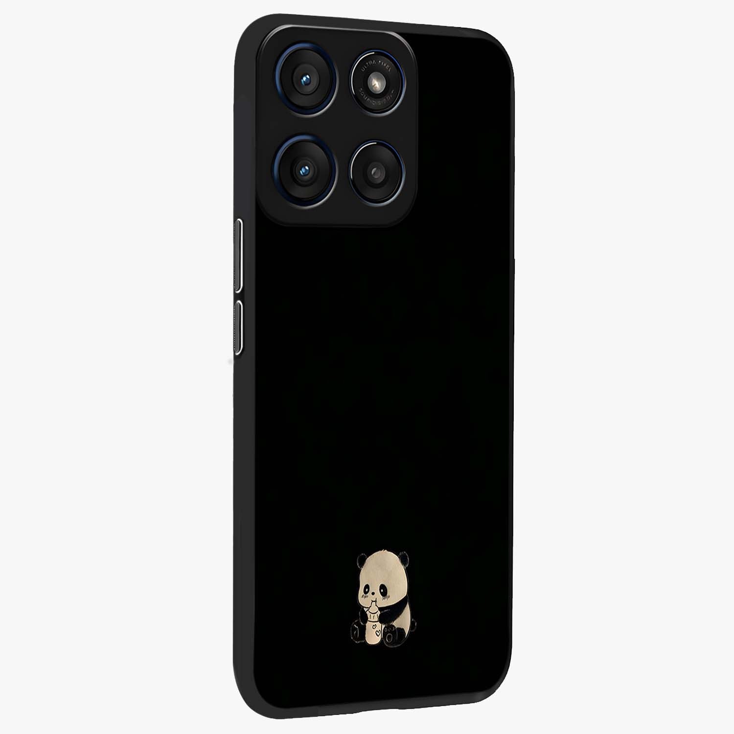 Midnight Panda Love Glass Case upright view showcasing charming panda artwork with playful romantic theme.
