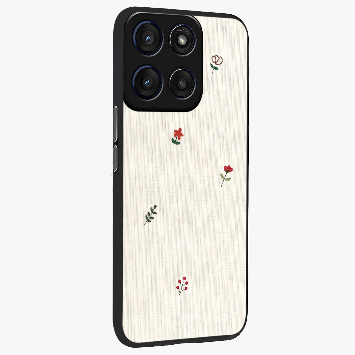 Minimalistic Blue With White Flower Pattern Glass Case upright view showcasing clean white flower artwork with calming blue theme.