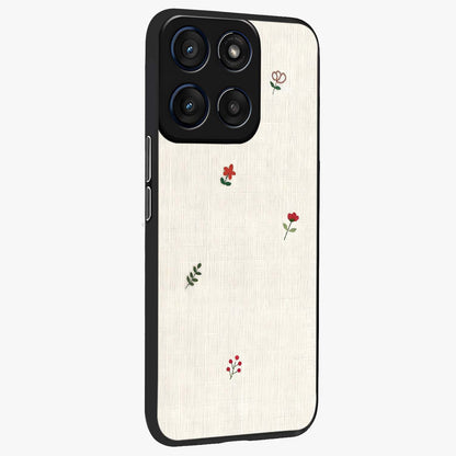 Minimalistic Blue With White Flower Pattern Glass Case upright view showcasing clean white flower artwork with calming blue theme.