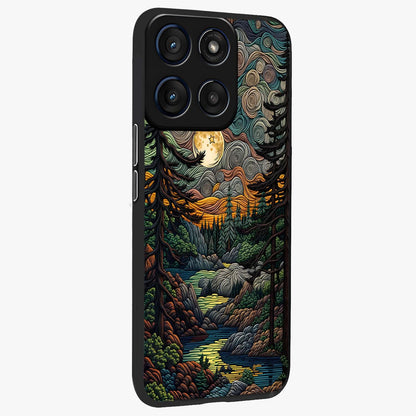 Moonlight Forest Dream Glass Case upright view showcasing magical forest artwork with calm night theme.