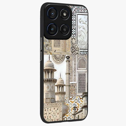Mughal Marble Legacy Glass Case upright view showcasing ornate Mughal design with luxurious traditional theme.