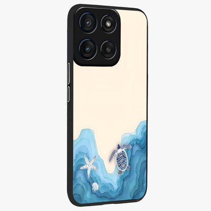 Ocean Drift Turtle Glass Case upright view showcasing calm underwater turtle artwork with nature inspired theme.