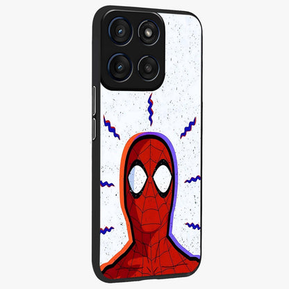 Omg Spiderman Glass Case upright view showcasing energetic superhero artwork with vibrant comic theme.