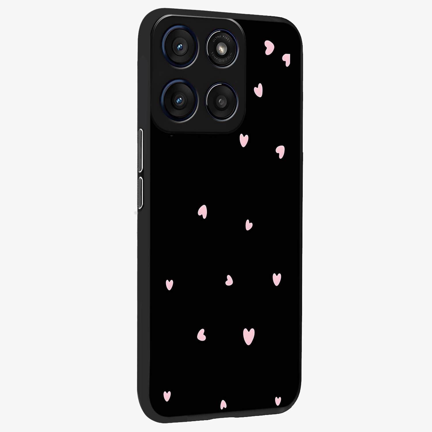 Pink Love Drops Glass Case upright view showcasing charming heart drop artwork with romantic playful theme.