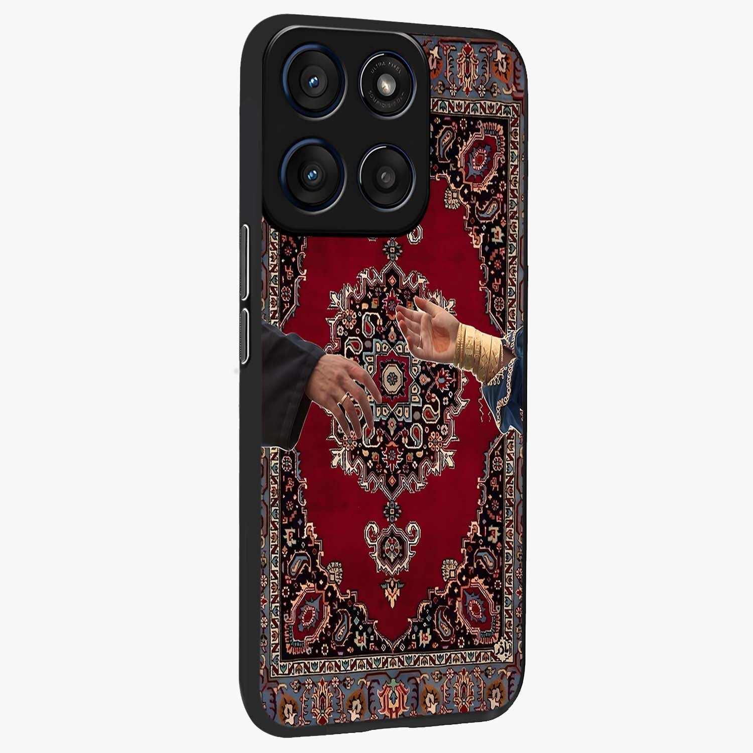 Royal Touch Reach Glass Case upright view showcasing stylish royal inspired artwork with graceful theme.