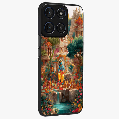 Sacred Sunlight Gods Glass Case upright view showcasing glowing divine artwork with sacred mythological theme.
