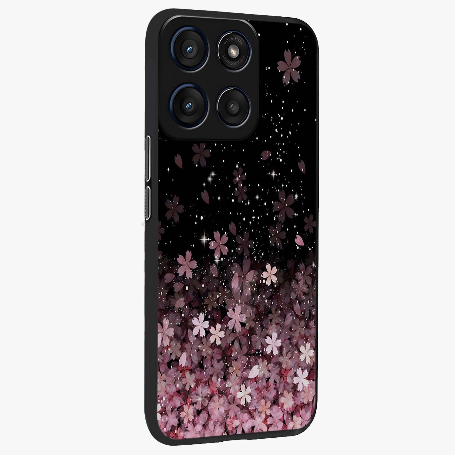 Small Starry Flowers Glass Case upright view showcasing charming floral artwork with dreamy starry theme.
