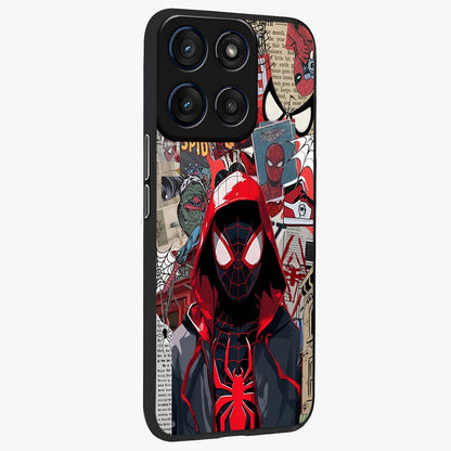 Spider Collage Street Glass Case upright view showcasing bold superhero artwork with urban street theme.