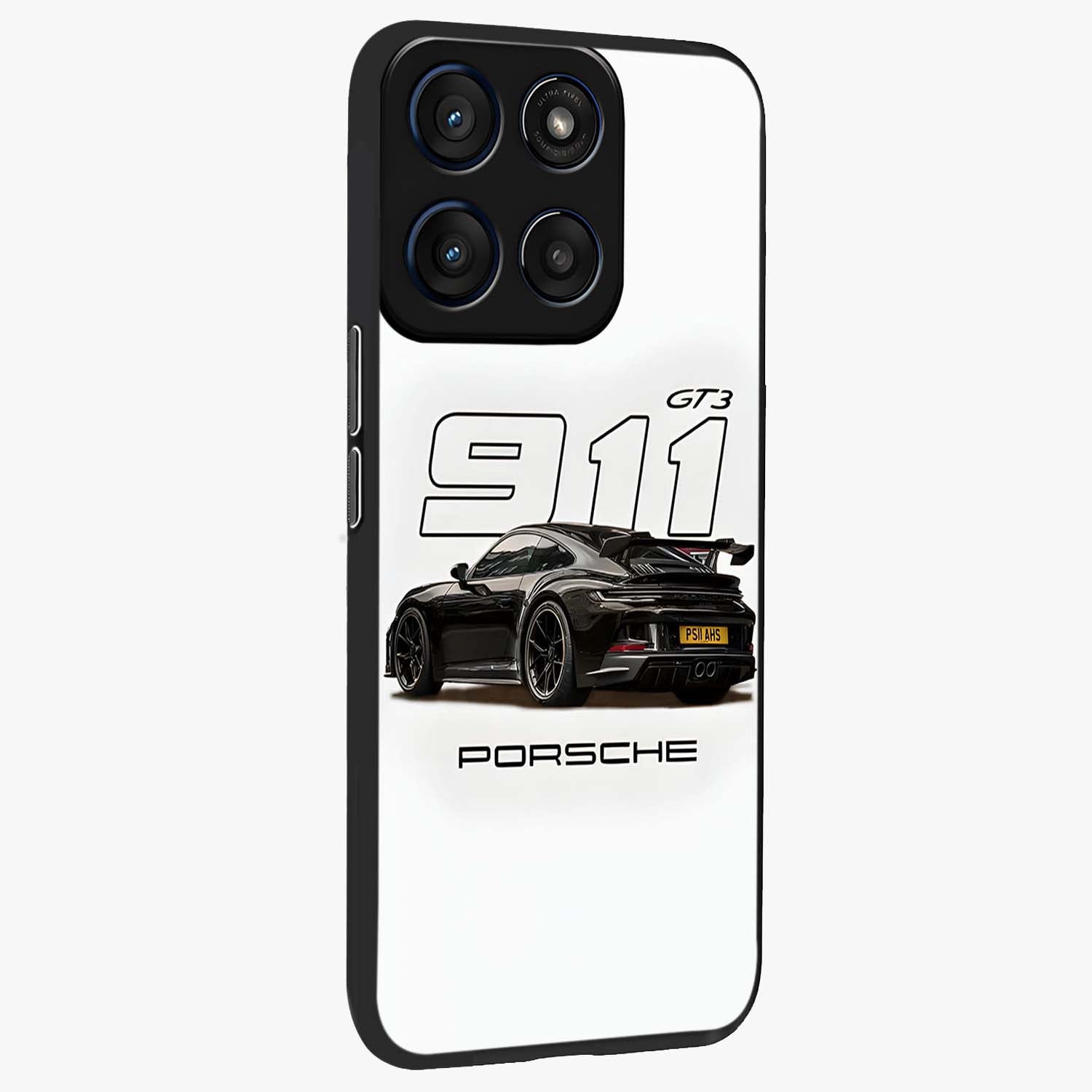 Turbo Legacy Icon Glass Case upright view showcasing bold racing inspired artwork with classic car theme.
