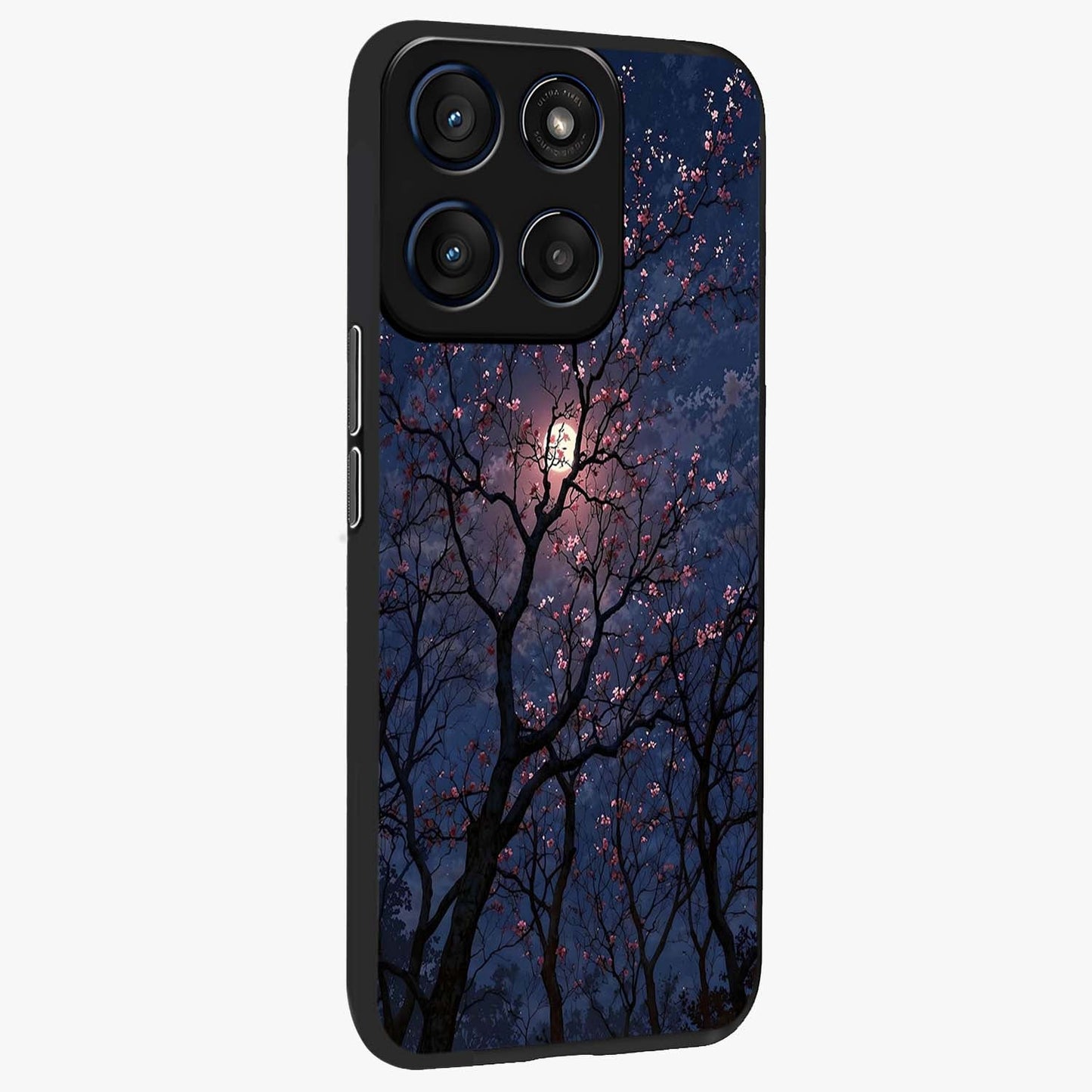 Twilight Sakura Serenade Glass Case upright view showcasing beautiful cherry blossom artwork with serene evening theme.