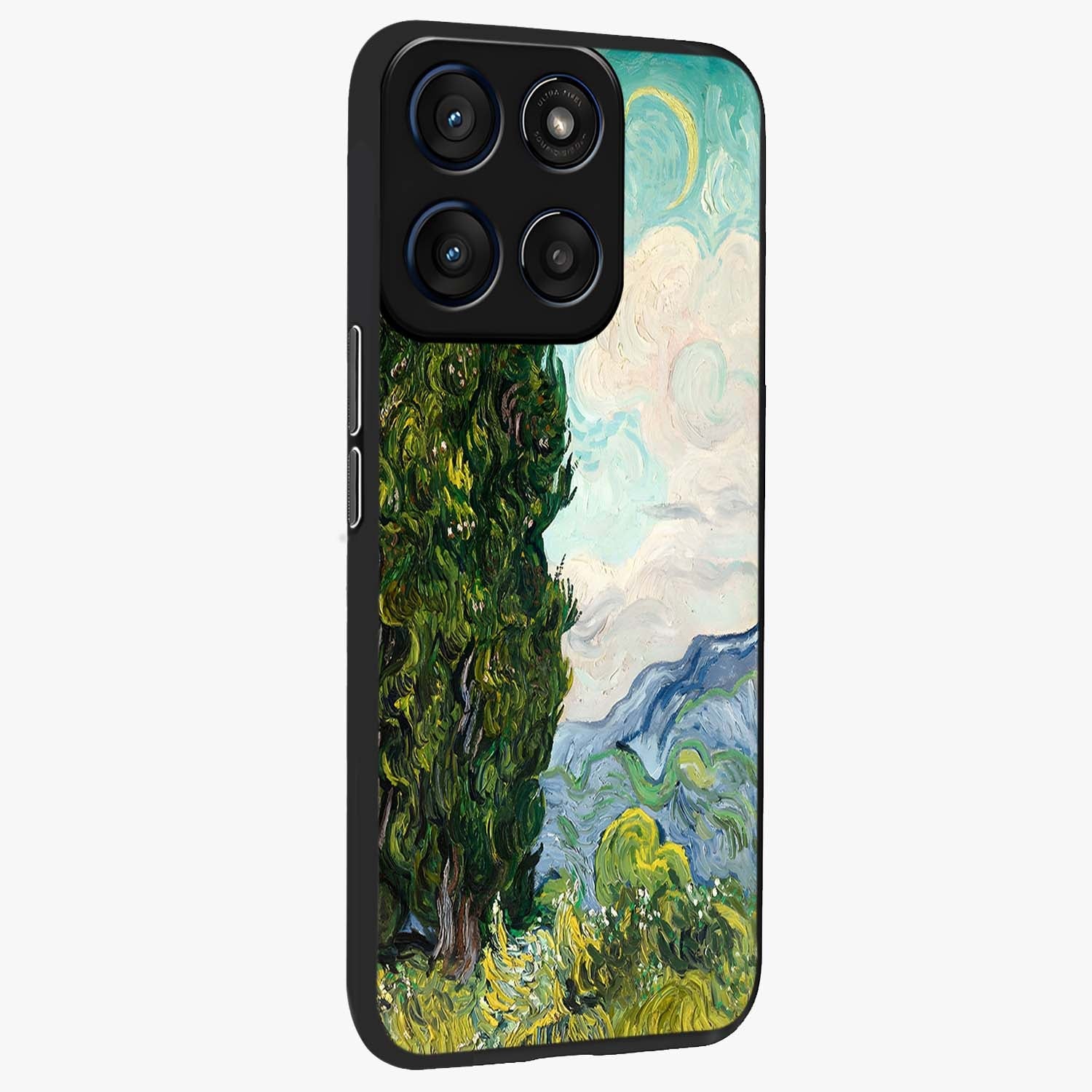 Van Gogh Vintage Art Glass Case upright view showcasing elegant vintage painting artwork with artistic heritage theme.