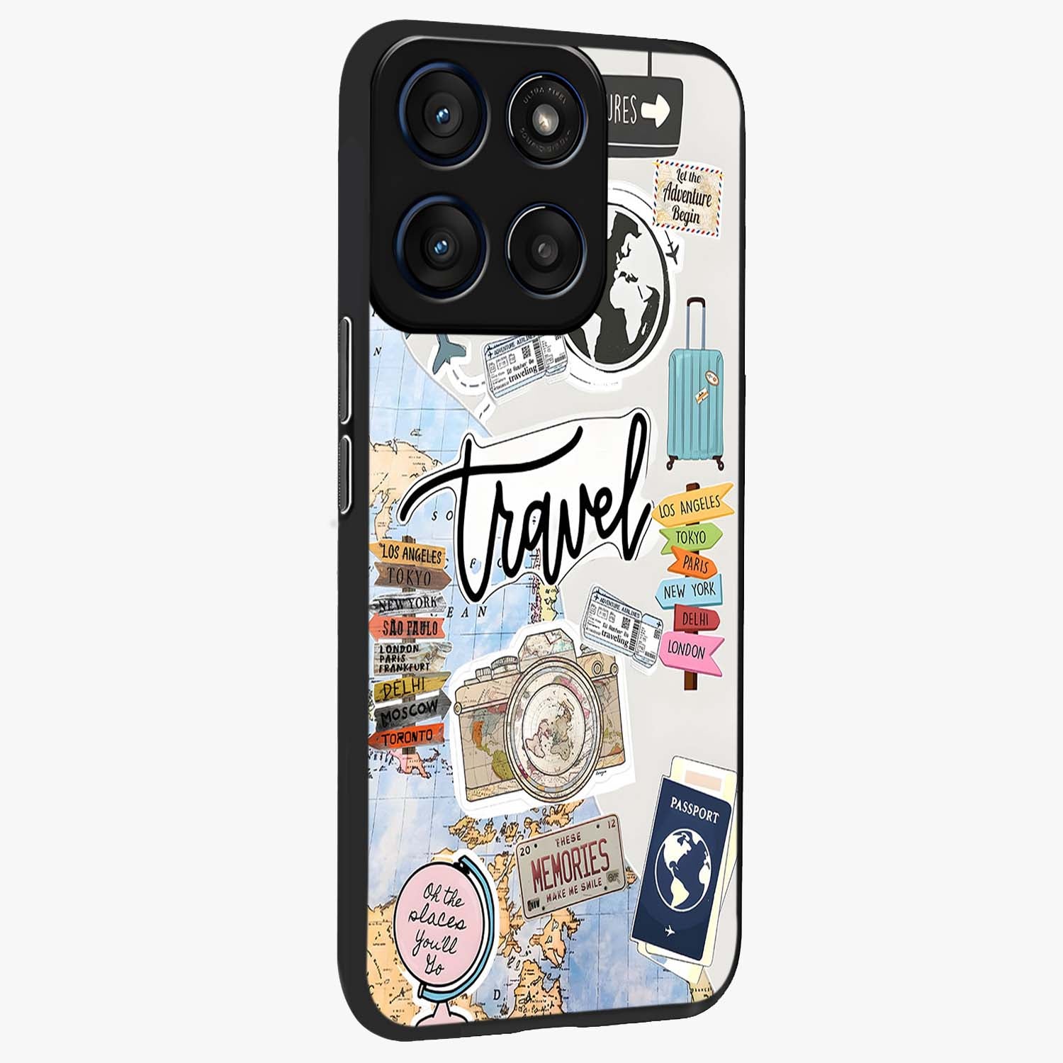 Wanderlust Journal Glass Case upright view showcasing wanderlust inspired artwork with creative exploration theme.