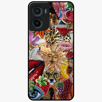 Beaded Fashion Jungle Glass Case showing flat back view with vibrant jungle inspired bead artwork and glossy glass finish.