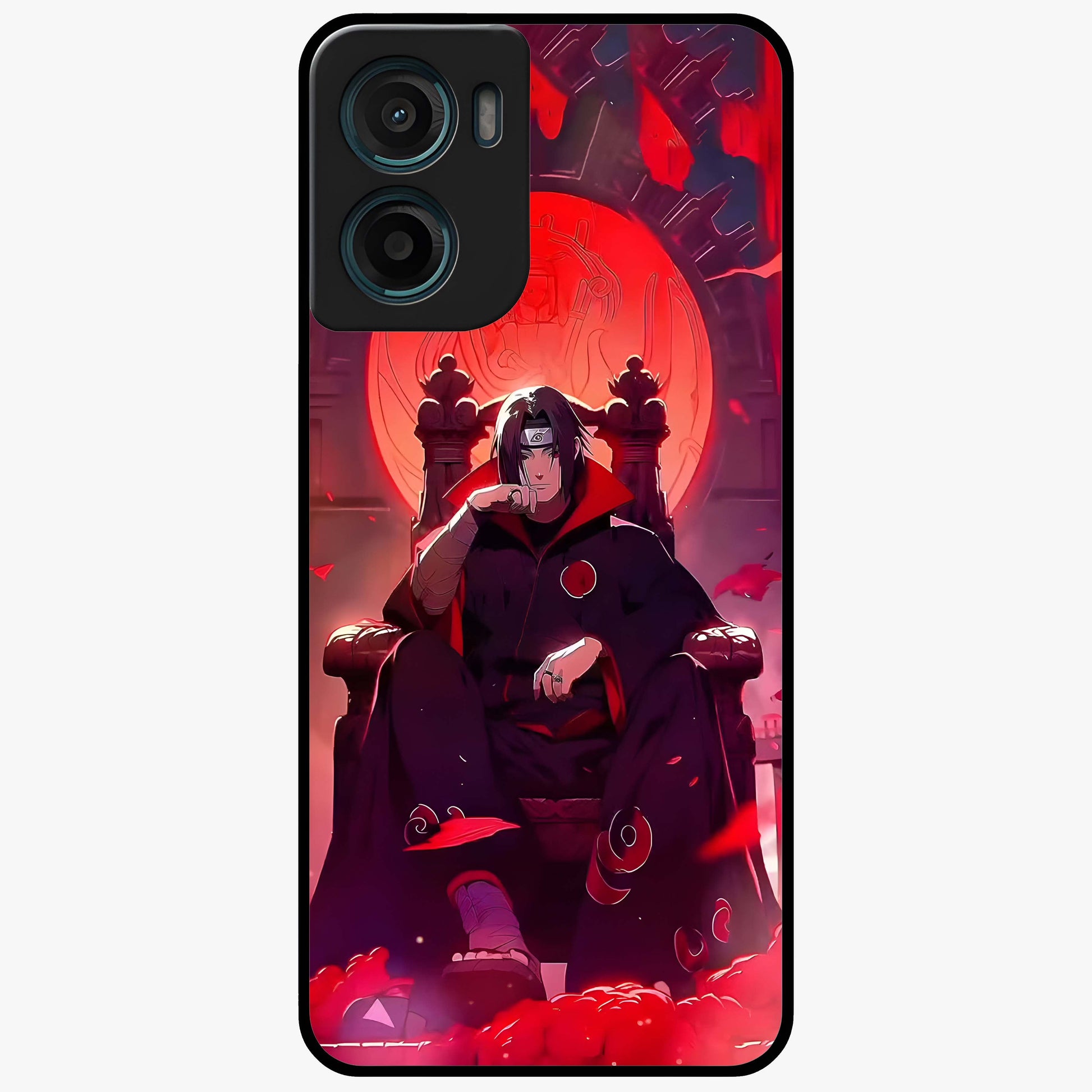 Blood Moon Sovereign Glass Case showing flat back view with mystical blood moon artwork and glossy glass finish.