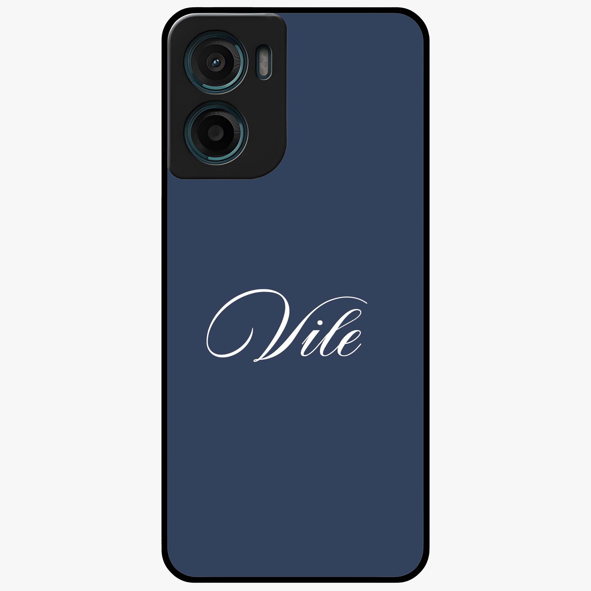 Blue Background Personalized Custom Name Glass Case showing flat back view with minimal blue background and custom name design.