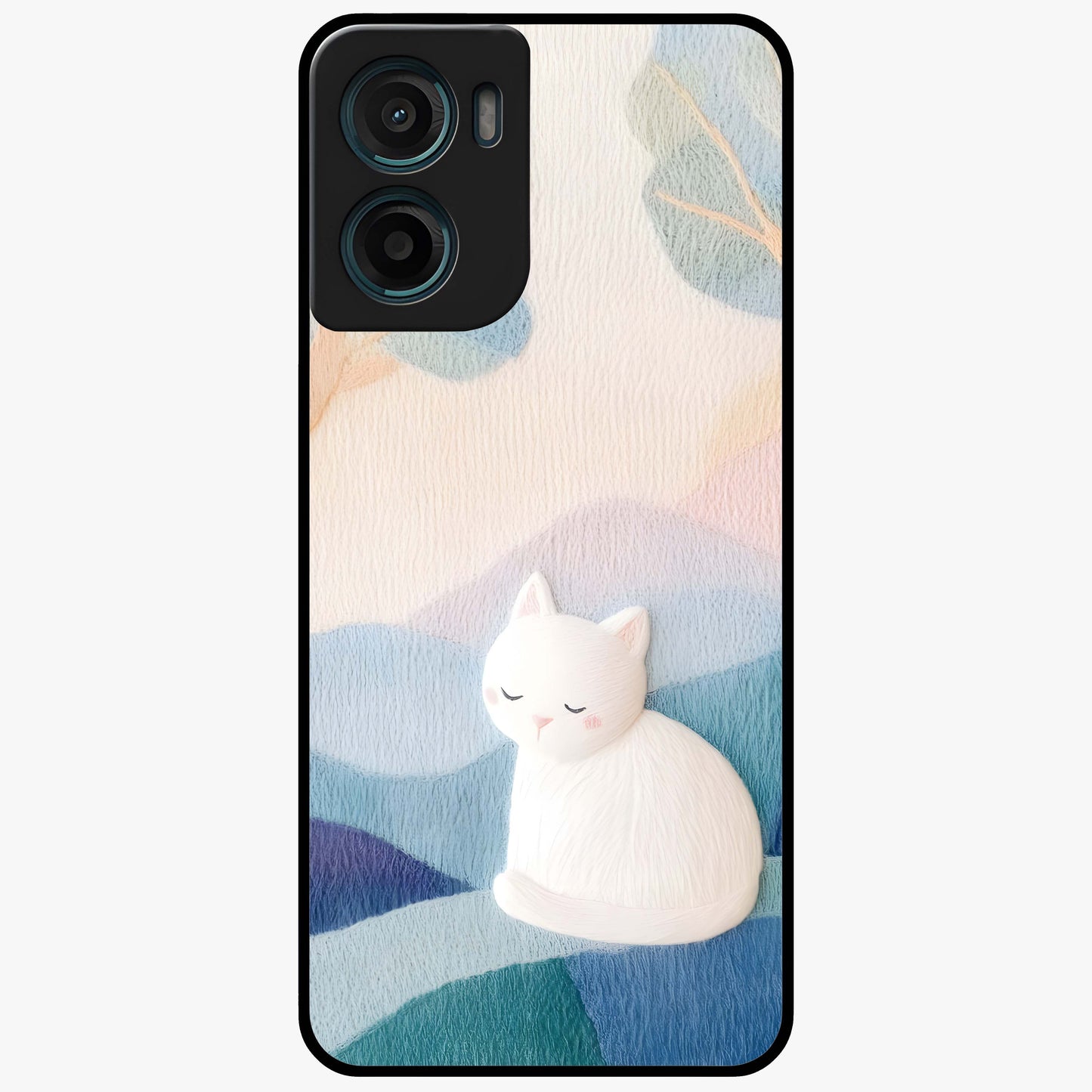 Cotton Dream Cat Glass Case showing flat back view with soft dreamy cat artwork and glossy glass finish.